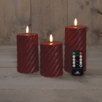 Anna Collection Led kaars 7,5 x 10 cm, 12,5 cm, 15 cm | Bordeaux | Swirl | 3D vlam | 3 stuks  LCO00370