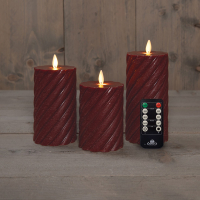 Anna Collection Led kaars 7,5 x 10 cm, 12,5 cm, 15 cm | Bordeaux | Swirl | Bewegende vlam | 3 stuks  LCO00388