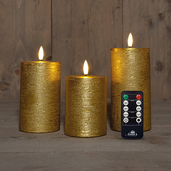 Anna Collection Led kaars 7,5 x 10 cm, 12,5 cm, 15 cm | Goud | 3D vlam | 3 stuks  LCO00253 - 1