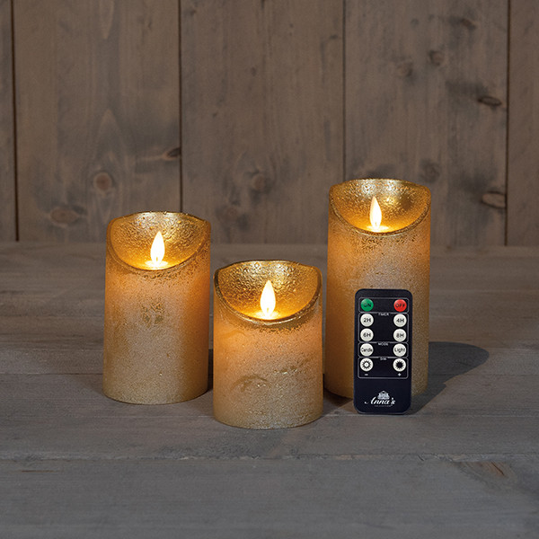 Led kaars 7,5 x 10 cm, 12,5 cm, 15 cm | Goud | Bewegende vlam | 3 stuks LCO00539 - 1