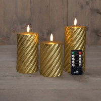 Anna Collection Led kaars 7,5 x 10 cm, 12,5 cm, 15 cm | Goud | Swirl | 3D vlam | 3 stuks  LCO00368