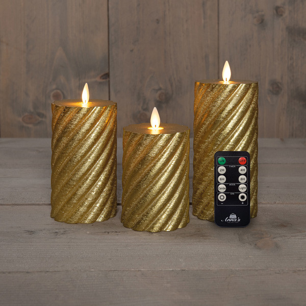 Anna Collection Led kaars 7,5 x 10 cm, 12,5 cm, 15 cm | Goud | Swirl | Bewegende vlam | 3 stuks  LCO00392 - 1