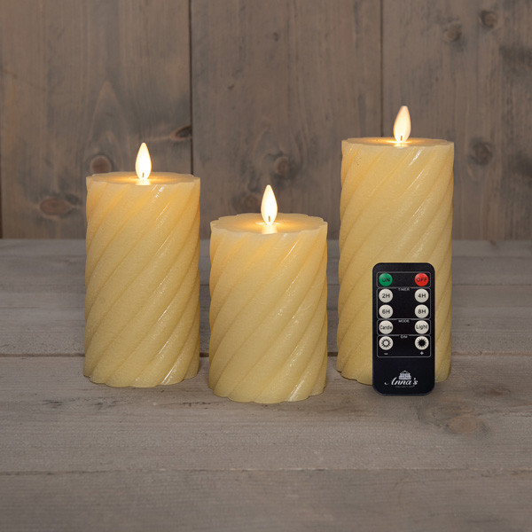 Anna Collection Led kaars 7,5 x 10 cm, 12,5 cm, 15 cm | Ivoor | Swirl | Bewegende vlam | 3 stuks  LCO00380 - 1