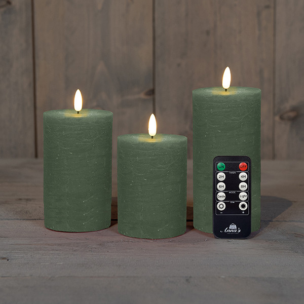Anna Collection Led kaars 7,5 x 10 cm, 12,5 cm, 15 cm | Jade Groen | 3D vlam | 3 stuks  LCO00135 - 1