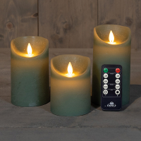 Anna Collection Led kaars 7,5 x 10 cm, 12,5 cm, 15 cm | Jade Groen | Bewegende vlam | 3 stuks  LCO00353