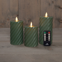 Anna Collection Led kaars 7,5 x 10 cm, 12,5 cm, 15 cm | Jade Groen | Swirl | Bewegende vlam | 3 stuks  LCO00386