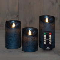 Led kaars 7,5 x 10 cm, 12,5 cm, 15 cm | Metallic blauw | Bewegende vlam | 3 stuks LCO00548