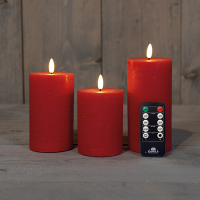 Anna Collection Led kaars 7,5 x 10 cm, 12,5 cm, 15 cm | Rood | 3D vlam | 3 stuks  LCO00117