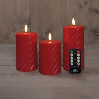 Anna Collection Led kaars 7,5 x 10 cm, 12,5 cm, 15 cm | Rood | Swirl | 3D vlam | 3 stuks  LCO00366