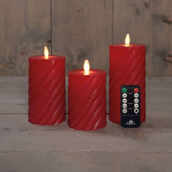 Anna Collection Led kaars 7,5 x 10 cm, 12,5 cm, 15 cm | Rood | Swirl | Bewegende vlam | 3 stuks  LCO00382 - 1