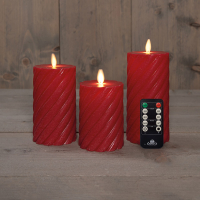 Anna Collection Led kaars 7,5 x 10 cm, 12,5 cm, 15 cm | Rood | Swirl | Bewegende vlam | 3 stuks  LCO00382