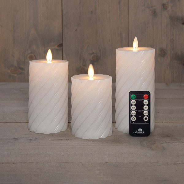Anna Collection Led kaars 7,5 x 10 cm, 12,5 cm, 15 cm | Wit | Swirl | Bewegende vlam | 3 stuks  LCO00378 - 1