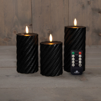 Anna Collection Led kaars 7,5 x 10 cm, 12,5 cm, 15 cm | Zwart | Swirl | 3D vlam | 3 stuks  LCO00371