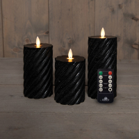 Anna Collection Led kaars 7,5 x 10 cm, 12,5 cm, 15 cm | Zwart | Swirl | Bewegende vlam | 3 stuks  LCO00390