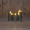 Led kaars voor buiten 7,5 x 10 cm, 12,5 cm, 15 cm | Olijfgroen | 3D vlam | 3 stuks