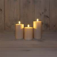 Anna Collection Led kaars voor buiten 7,5 x 10 cm, 12,5 cm, 15 cm | Taupe | 3D vlam | 3 stuks  LCO00441