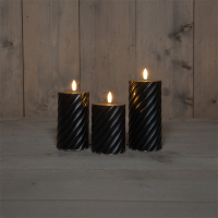Anna Collection Led kaars voor buiten 7,5 x 10 cm, 12,5 cm, 15 cm | Zwart | Swirl | 3D vlam | 3 stuks  LCO00446