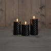 Led kaars voor buiten 7,5 x 10 cm, 12,5 cm, 15 cm | Zwart | Swirl | 3D vlam | 3 stuks
