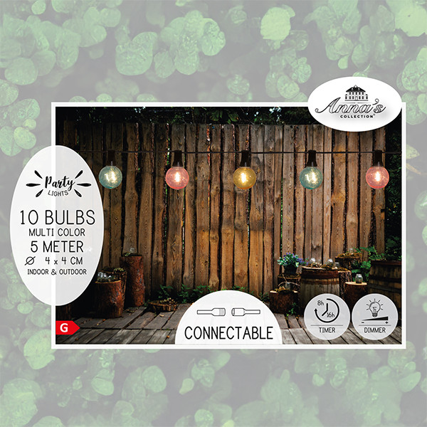 Lichtsnoer koppelbaar 5 meter | 10 lampjes | Kogel G45 | Multicolor LCO00432 - 2