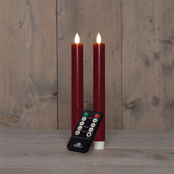 Oplaadbare dinerkaars 23 cm | Bordeaux | Bewegende vlam | 2 stuks LCO00576 - 1