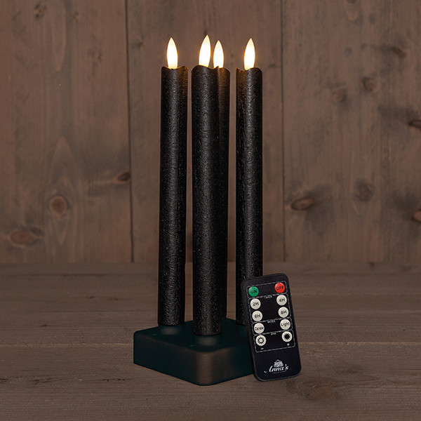 Anna Collection Oplaadbare dinerkaarsen 23,5 cm | Zwart | 3D vlam | 4 stuks  LCO00255 - 1