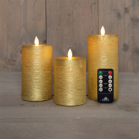 Oplaadbare led kaarsen 7,5 x 10 cm, 12,5 cm, 15 cm | Goud | Bewegende vlam | 3 stuks LCO00590