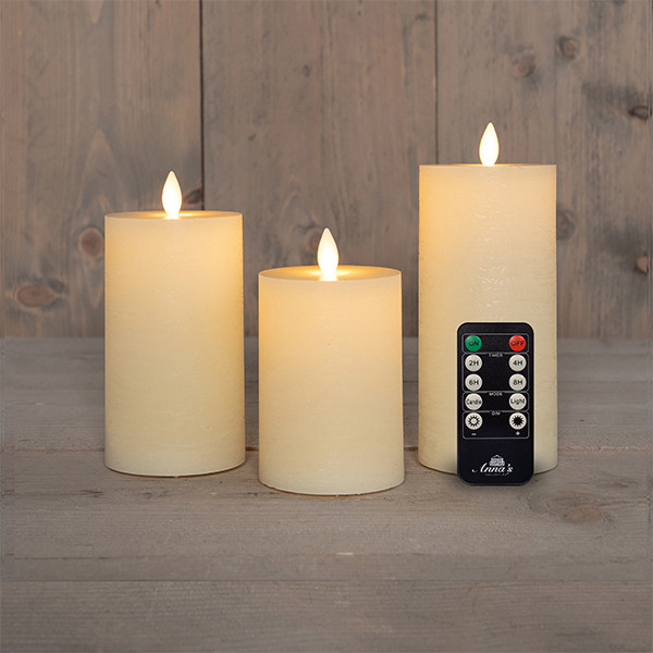 Oplaadbare led kaarsen 7,5 x 10 cm, 12,5 cm, 15 cm | Ivoor | Bewegende vlam | 3 stuks LCO00560 - 1