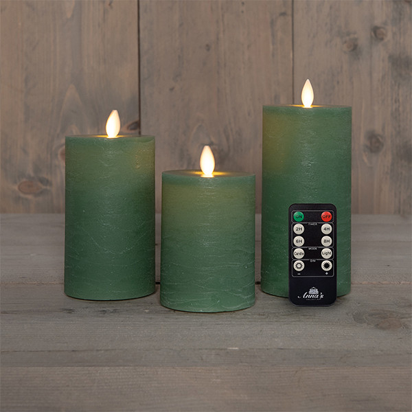 Oplaadbare led kaarsen 7,5 x 10 cm, 12,5 cm, 15 cm | Jade Groen | Bewegende vlam | 3 stuks LCO00575 - 1