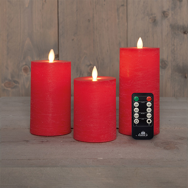 Oplaadbare led kaarsen 7,5 x 10 cm, 12,5 cm, 15 cm | Rood | Bewegende vlam | 3 stuks LCO00565 - 1