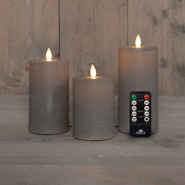 Oplaadbare led kaarsen 7,5 x 10 cm, 12,5 cm, 15 cm | Taupe | Bewegende vlam | 3 stuks LCO00570 - 1
