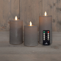 Oplaadbare led kaarsen 7,5 x 10 cm, 12,5 cm, 15 cm | Taupe | Bewegende vlam | 3 stuks LCO00570