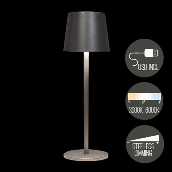 Oplaadbare tafellamp | 27.5 cm | 3000-6000K | Dimbaar | IP44 | Antraciet LCO00488 - 1
