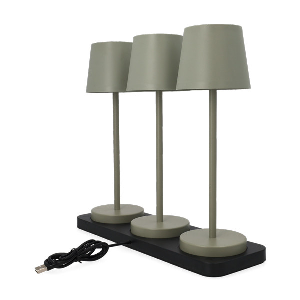 Oplaadbare tafellamp | 27.5 cm | 3000-6000K | Incl. oplaadstation | IP44 | 3 stuks | Olijf Groen LCO00635 - 3