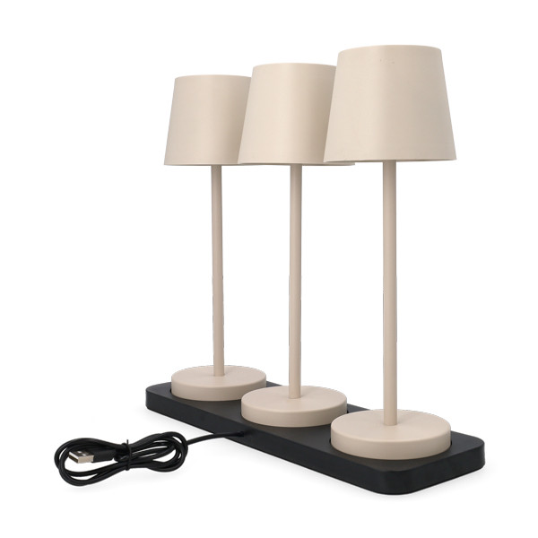 Oplaadbare tafellamp | 27.5 cm | 3000-6000K | Incl. oplaadstation | IP44 | 3 stuks | Zand LCO00634 - 3