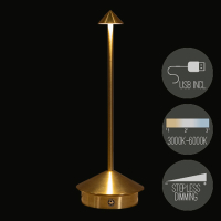 Oplaadbare tafellamp | 30.5 cm | 3000-6000K | Dimbaar | IP44 | Goud LCO00669