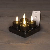 Anna Collection Oplaadbare waxinelichtjes | 3,8 x 5 cm | Zwart | 3D vlam | 4 stuks  LCO00335