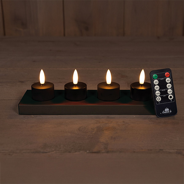 Anna Collection Oplaadbare waxinelichtjes 3.8 x 5 cm | Zwart | 3D vlam | Startset | 4 stuks  LCO00243 - 1