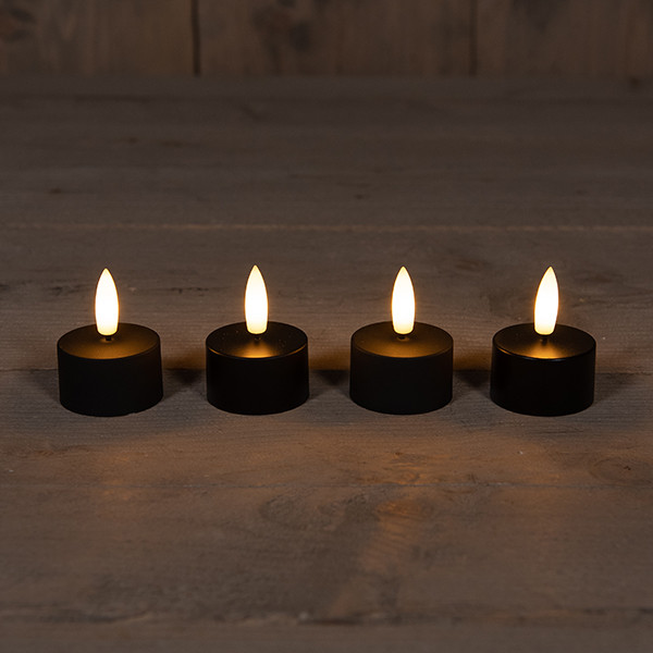Anna Collection Oplaadbare waxinelichtjes 3.8 x 5 cm | Zwart | 3D vlam | Uitbreiding | 4 stuks  LCO00244 - 1