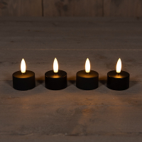 Anna Collection Oplaadbare waxinelichtjes 3.8 x 5 cm | Zwart | 3D vlam | Uitbreiding | 4 stuks  LCO00244