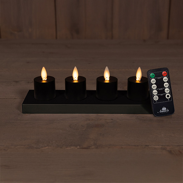 Anna Collection Oplaadbare waxinelichtjes 3,8 x 6 cm | Zwart | Bewegende vlam | Startset | 4 stuks  LCO00209 - 1