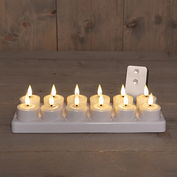 Oplaadbare waxinelichtjes 4 x 2.3 cm | Wit | 3D vlam | Startset | 12 stuks LCO00597 - 1