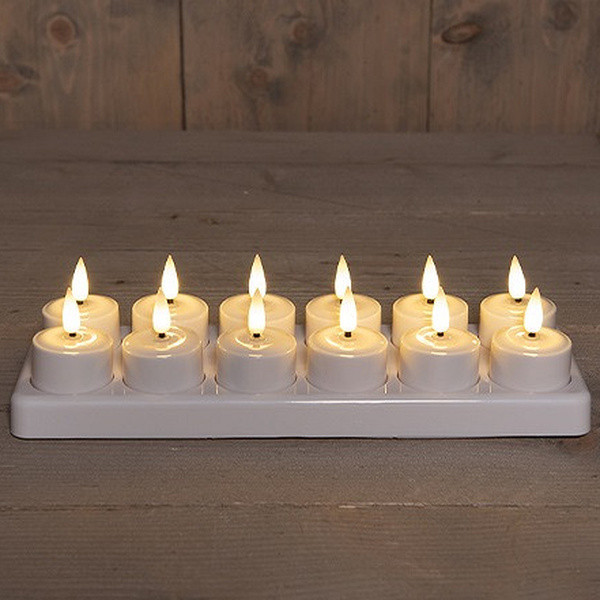 Oplaadbare waxinelichtjes 4 x 2.3 cm | Wit | 3D vlam | Startset | 12 stuks LCO00597 - 1