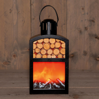 Sfeerhaard met hout op batterijen | 14 x 10 x 27,5 cm | Timer | Warm wit | Zwart LCO00859