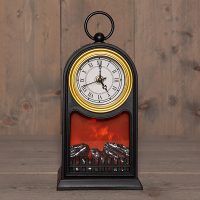 Sfeerhaard met klok op batterijen | 14,5 x 12 x 27 cm | Timer | Warm wit | Zwart LCO00858