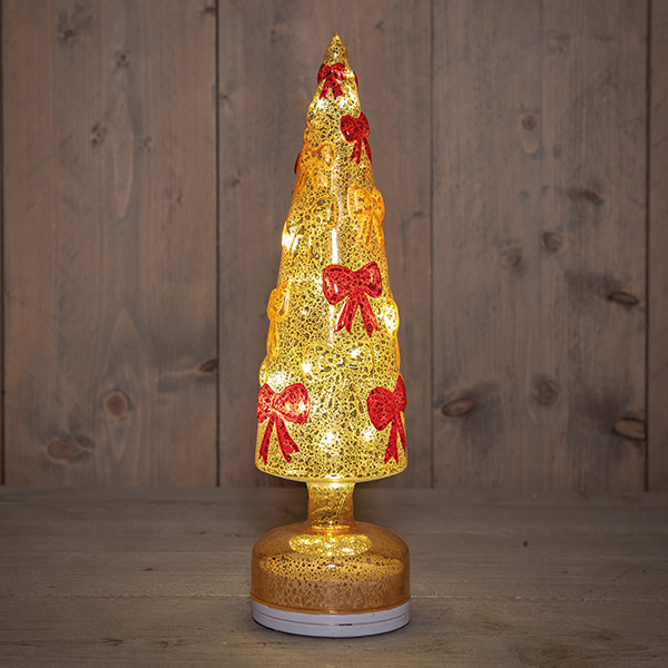Sfeerlamp | Kerstboom met strikken | Draaiend, op voet, USB-C | 9 x 9 x 34 cm | Goud/Rood LCO00713 - 1