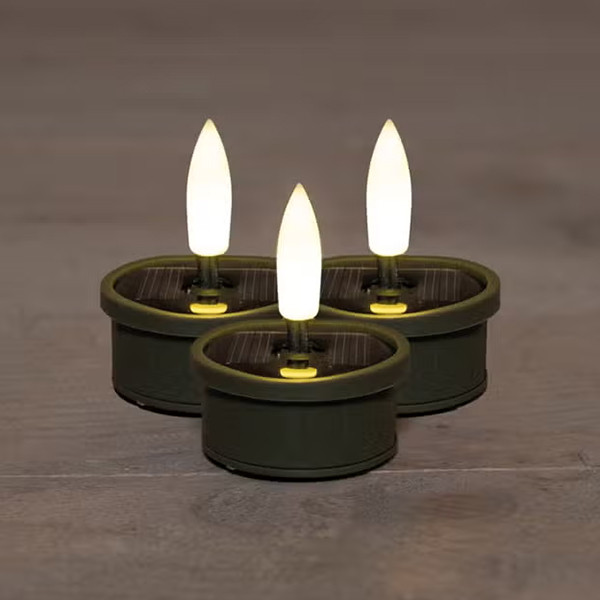 Solar waxinelichtjes voor buiten | 3 stuks | 3D vlam | Olijfgroen LCO00641 - 1