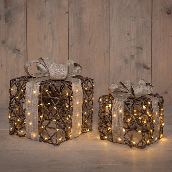 Verlichte kerstdozen op batterijen | Extra warm wit | 50 lampjes | Naturel | 2 stuks LCO00748 - 1