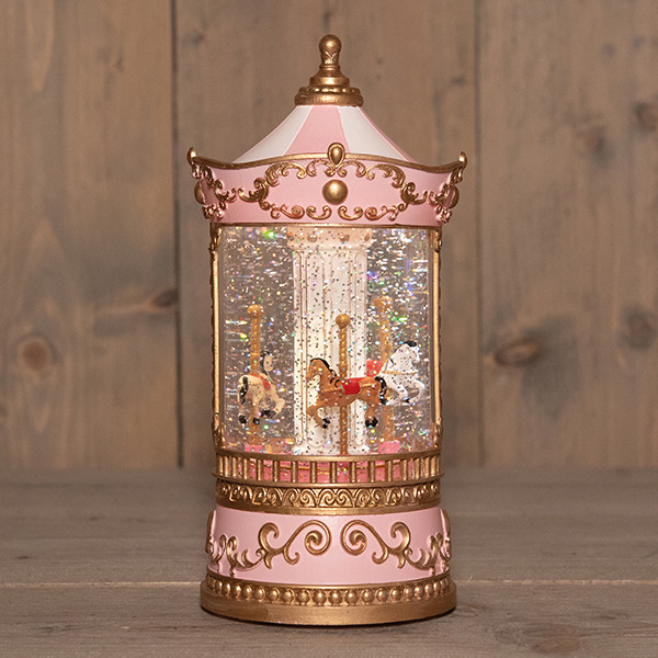 Waterlantaarn op batterijen | Draaimolen | Glitterwater | 12.5 x 25.5 cm | Roze LCO00832 - 1