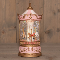 Waterlantaarn op batterijen | Draaimolen | Glitterwater | 12.5 x 25.5 cm | Roze LCO00832