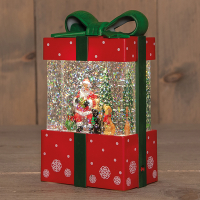 Waterlantaarn op batterijen | Geschenkdoos met kerstman | Glitterwater | 11.5 x 19 cm | Rood LCO00820